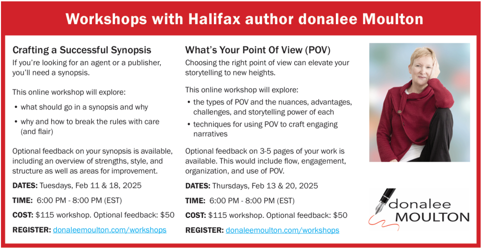 Workshops with Halifax author donalee Moulton